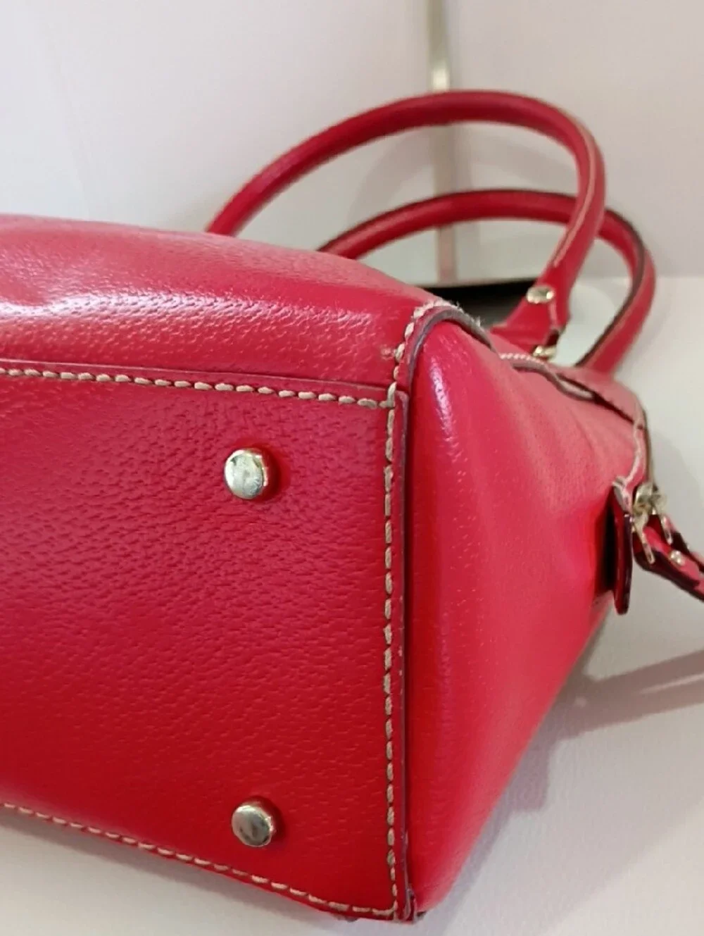 Kate Spade Red Pebbled Leather Dome Satchel with Front Zip Pocket